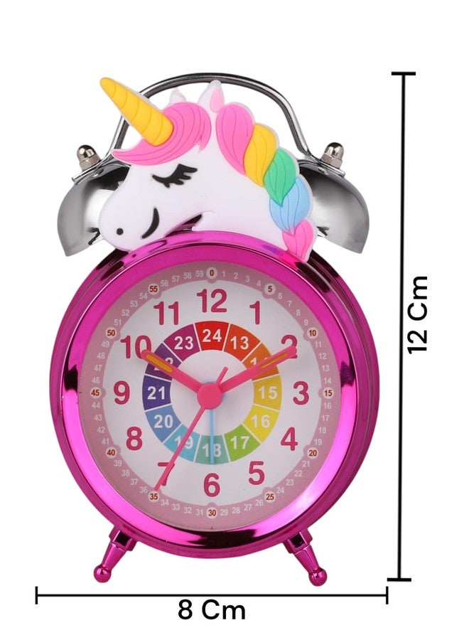 De'rons Twin Bell Analog Table Alarm Clock with Backlight for Heavy Sleepers Alarm Clock for Students Funny Cute Cartoon Unicorn Shape Alarm Clock for Girls Kids Boys Bedroom 12 x 8 cm (Pink) - Image 3